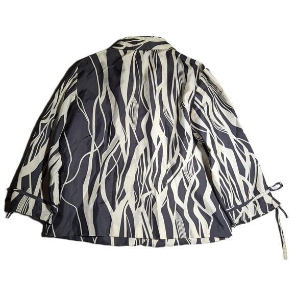 Vtg Y2K Anne Carson Black Ivory 100% Silk Abstract Stripe Button Up Blouse Sz L - Picture 2 of 3